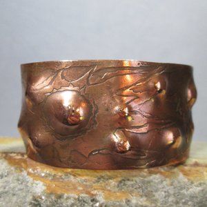 Brutalist copper cuff bracelet, Cosmic design